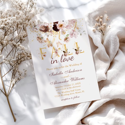 Herfst in Liefde Blush Pioen & Goud Bourgondië Bru Kaart