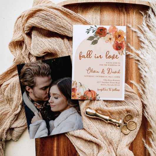 Herfst in Liefde Boho Bloemen Pompoen Herfstbruilo Kaart