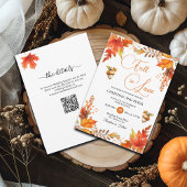 Herfst in Liefde Boho Bloemen QR Code Trouwen Kaart