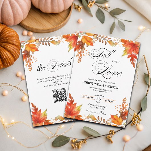 Herfst in Liefde Boho Bloemen QR Code Trouwen Kaart