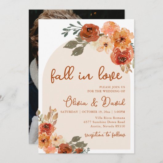 Herfst in Liefde Boho Bloemen Rustiek Herfst Huwel Kaart (Voorkant / Achterkant)