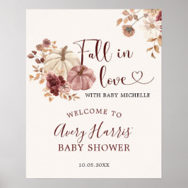 Herfst in Liefde Boho Bloemenpompoen Welkomstbord Poster