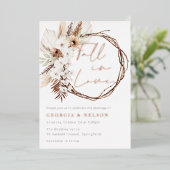 Herfst in liefde Boho krans bruiloft Roos goud Folie Uitnodiging (Staand Voorkant)