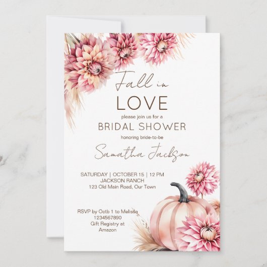 Herfst in liefde boho pompoen dahlias vrijgezellen kaart (Voorkant)