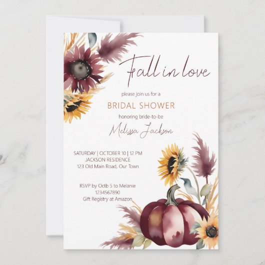 Herfst in liefde boho pompoen zonnebloem vrijgezel kaart (Voorkant)