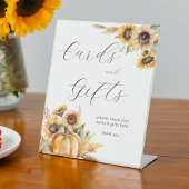 Herfst in liefde boho pompoen zonnebloemen geschen reclamebord met voetstuk