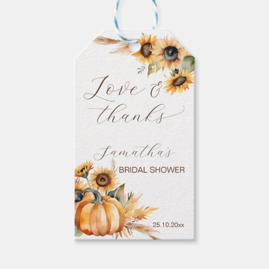 Herfst in liefde boho pompoen zonnebloemen gunsten cadeaulabel (Voorkant)