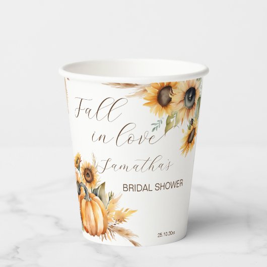 Herfst in liefde boho pompoen zonnebloemen servies papieren bekers (Achterkant)