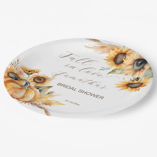 Herfst in liefde boho pompoen zonnebloemen servies papieren bordje (Gekanteld)