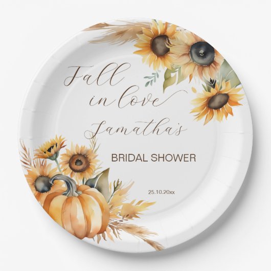 Herfst in liefde boho pompoen zonnebloemen servies papieren bordje (Voorkant)