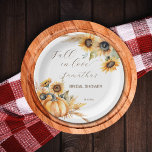 Herfst in liefde boho pompoen zonnebloemen servies papieren bordje<br><div class="desc">Herfst in liefde boho pompoen zonnebloemen vrijgezellenfeest servies sjabloon gepersonaliseerde papieren borden,  pompoen zonnebloemen pampas gras moderne waterverf compositie voor herfst thema vrijgezellenfeest</div>