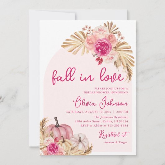 Herfst in Liefde Boho Roze Pompoen Vrijgezellenfee Kaart (Voorkant)