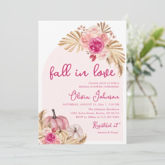 Herfst in Liefde Boho Roze Pompoen Vrijgezellenfee Kaart (Staand voorkant)