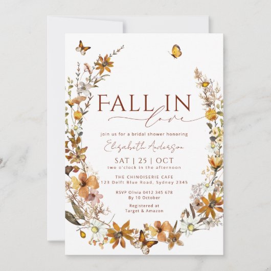 Herfst In Liefde Boho Rustieke Wildbloemen Vrijgez Kaart (Voorkant)