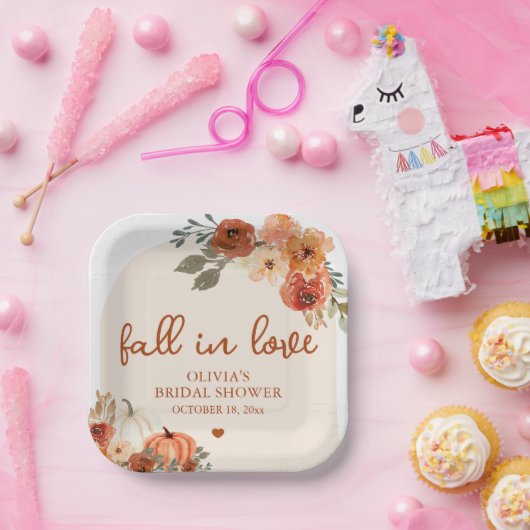 Herfst in Liefde Boho Terracotta Pompoen Vrijgezel Papieren Bordje (Feest)