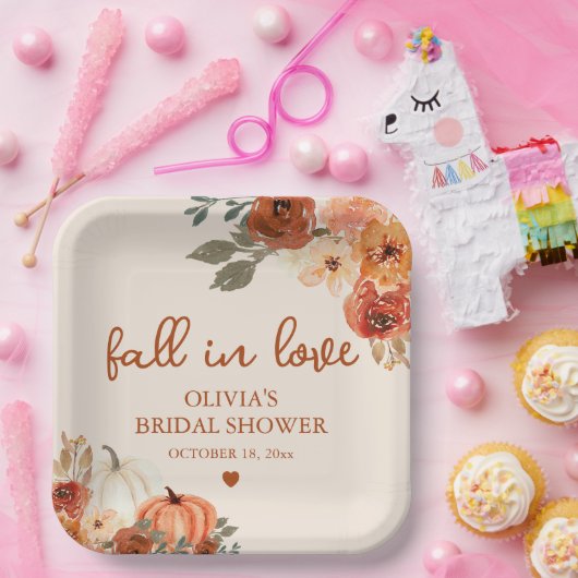Herfst in Liefde Boho Terracotta Pompoen Vrijgezel Papieren Bordje (Feest)
