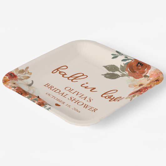 Herfst in Liefde Boho Terracotta Pompoen Vrijgezel Papieren Bordje (Gebogen)