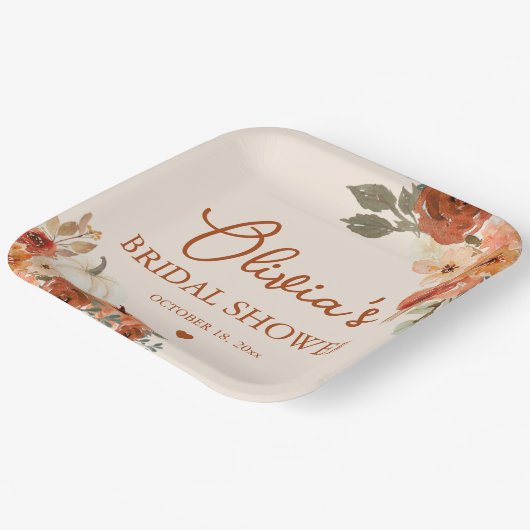 Herfst in Liefde Boho Terracotta Pompoen Vrijgezel Papieren Bordje (Gebogen)