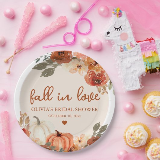 Herfst in Liefde Boho Terracotta Pompoen Vrijgezel Papieren Bordje (Feest)