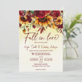 Herfst in liefde bordeaux rozen zonnebloemen bruil kaart (Staand voorkant)