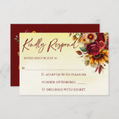 Herfst in liefde bordeaux rozen zonnebloemen bruil RSVP kaartje (Voorkant / Achterkant)