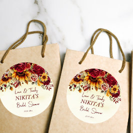 Herfst in liefde bordeaux rozen zonnebloemen dank  ronde sticker