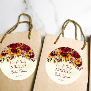 Herfst in liefde bordeaux rozen zonnebloemen dank  ronde sticker