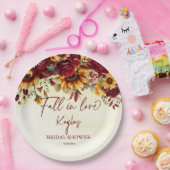 Herfst in liefde bordeaux zonnebloemen vrijgezelle papieren bordje (Feest)