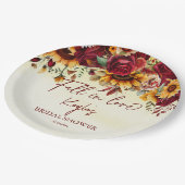 Herfst in liefde bordeaux zonnebloemen vrijgezelle papieren bordje (Gekanteld)