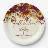 Herfst in liefde bordeaux zonnebloemen vrijgezelle papieren bordje (Voorkant)