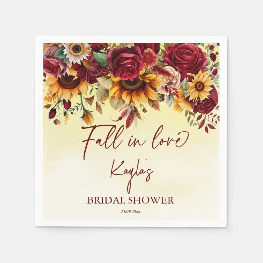 Herfst in liefde bordeaux zonnebloemen vrijgezelle servet (Voorkant)