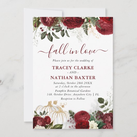herfst in liefde Botanische Floral Pumpkin Weddens Kaart (Voorkant)