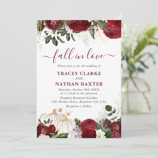 herfst in liefde Botanische Floral Pumpkin Weddens Kaart (Staand voorkant)