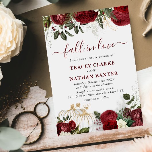 herfst in liefde Botanische Floral Pumpkin Weddens Kaart