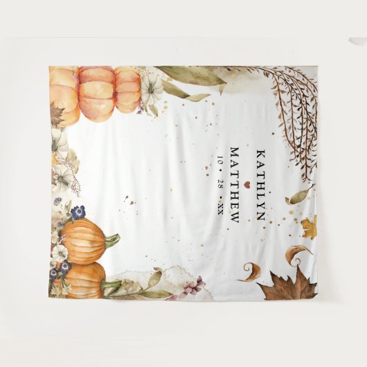 Herfst in Liefde Botanische Pompoen Herfstbruiloft Wandkleed (Voorkant (horizontaal))