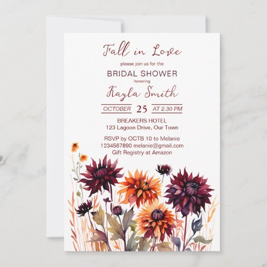 Herfst in liefde bourgogne sinaasappel dahlias vri kaart (Voorkant)