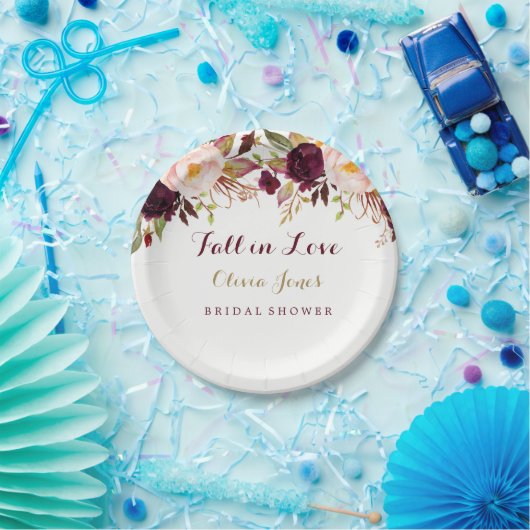 Herfst in Liefde Bourgondië Bloemen Vrijgezellenfe Papieren Bordje (Feest)