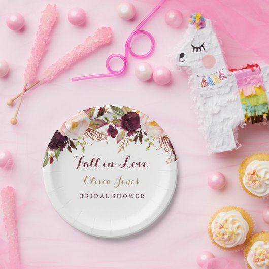 Herfst in Liefde Bourgondië Bloemen Vrijgezellenfe Papieren Bordje (Feest)