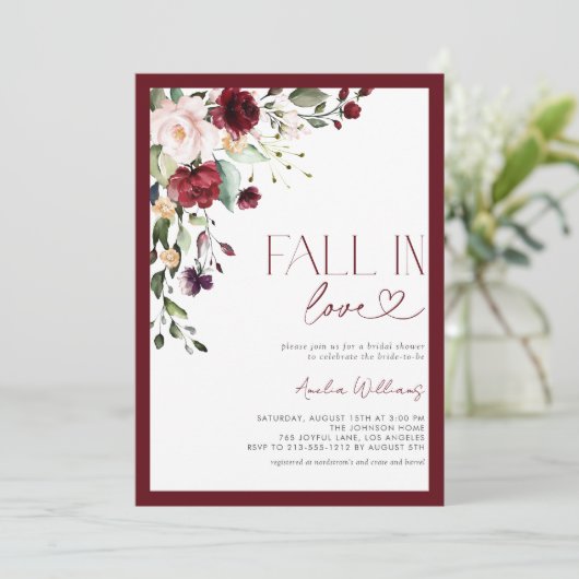 Herfst in Liefde Bourgondië Bloemen Waterverf Kaart (Staand voorkant)