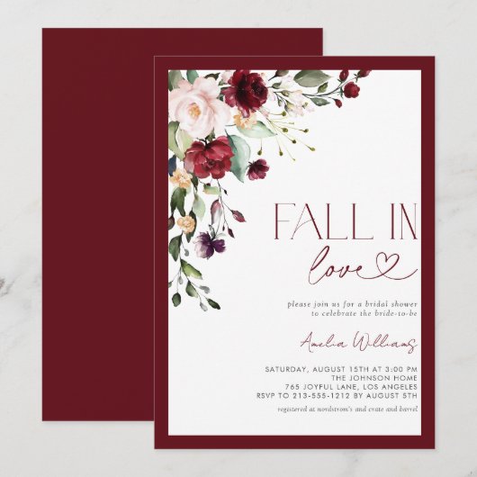 Herfst in Liefde Bourgondië Bloemen Waterverf Kaart (Voorkant / Achterkant)