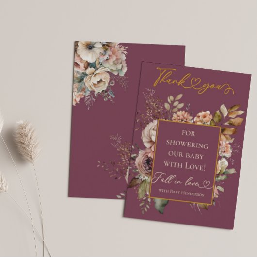 Herfst in liefde Bourgondië Floral Elegant Baby sh Bedankkaart