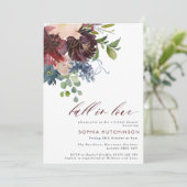 Herfst in Liefde Bourgondië & Navy Bloemen Vrijgez Kaart (Staand voorkant)