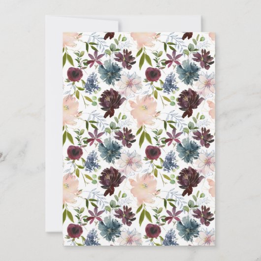 Herfst in Liefde Bourgondië & Navy Bloemen Vrijgez Kaart (Achterkant)