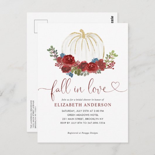 Herfst in Liefde Bourgondische Bloemen Pompoen Vri Briefkaart (Voorkant / Achterkant)