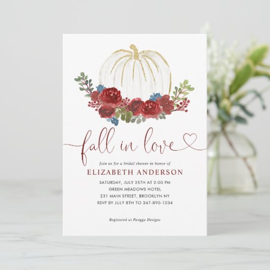 Herfst in Liefde Bourgondische Bloemen Pompoen Vri Kaart (Staand voorkant)