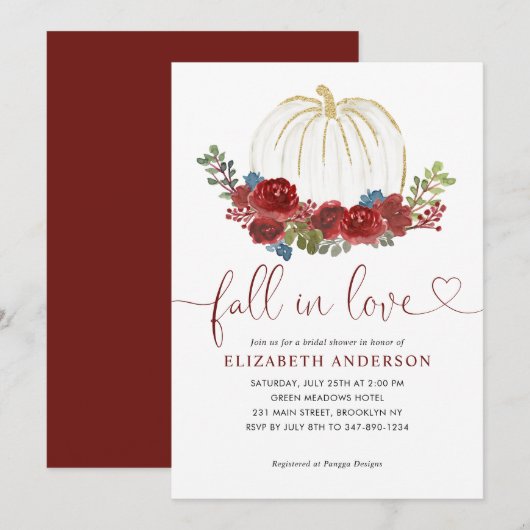 Herfst in Liefde Bourgondische Bloemen Pompoen Vri Kaart (Voorkant / Achterkant)