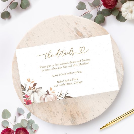 Herfst in liefde Bourgondische bruiloft details Informatiekaartje