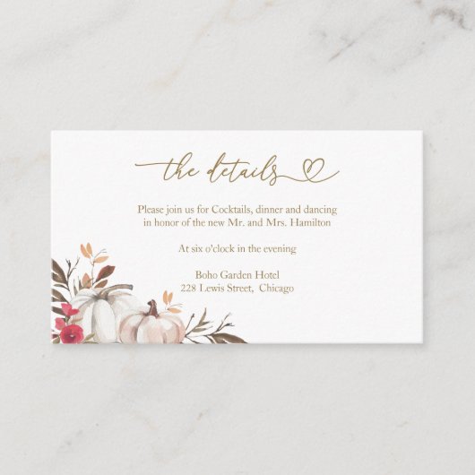 Herfst in liefde Bourgondische bruiloft details Informatiekaartje (Voorkant)