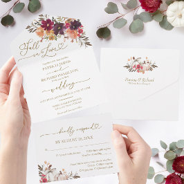 Herfst in liefde Bourgondische pompoen bruiloft All In One Uitnodiging