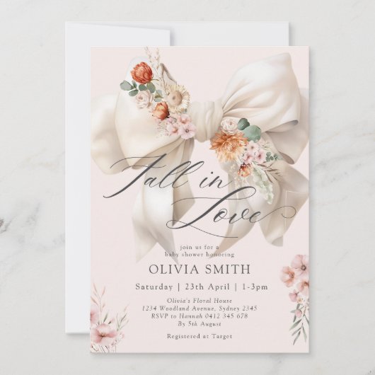 Herfst in Liefde Bow Bloemen Baby shower Uitnodigi Kaart (Voorkant)